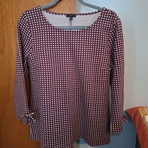 Talbots Plum and White Long Sleeve Top With Bow Ascents Size M